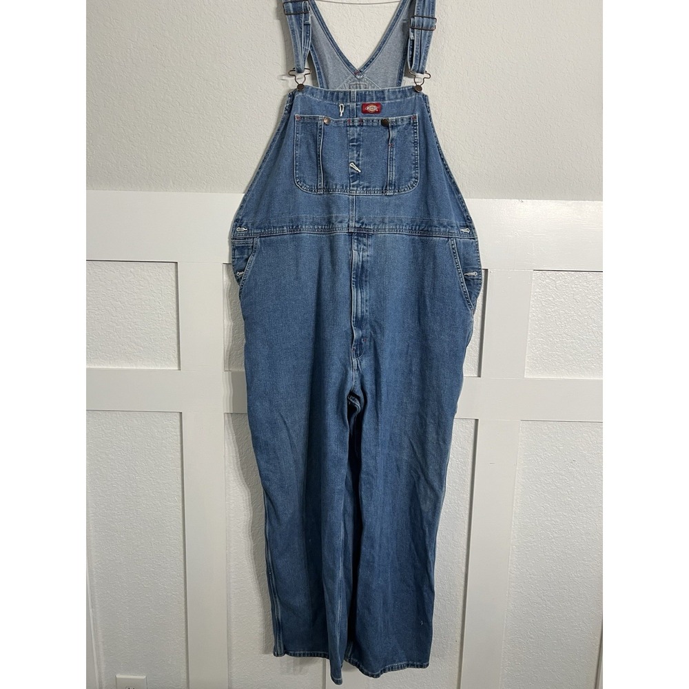 Dickies Blue Denim Bib Overalls Mens 46x30 Carpenter Dungarees Work Wear USA